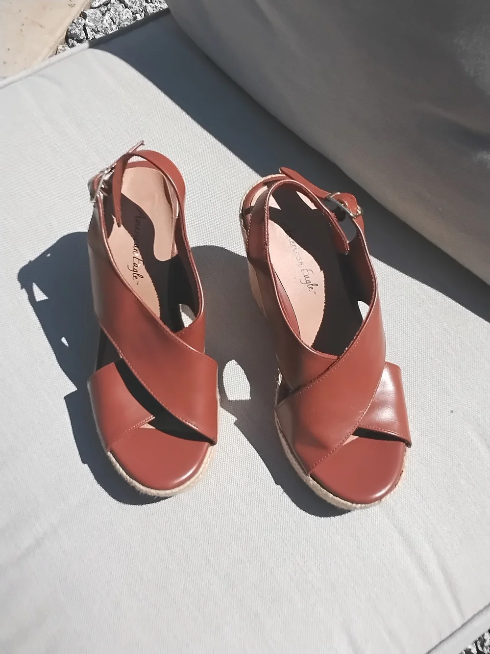 American Apparel Tan Leather Wedge Espadrilles Size 7